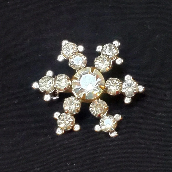 Vintage 50's Rhinestone Brooch Pin Riveted Starburst Star Snowflake retro - Picture 6 of 11
